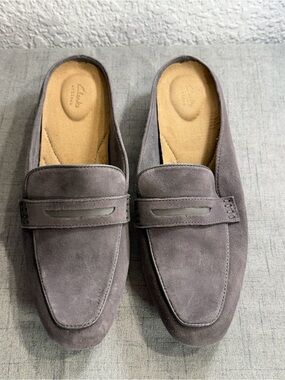 Clarks Artisan Keesha Donna Grey Suede Slip-in Loafer Mules Women's Size 10 M
